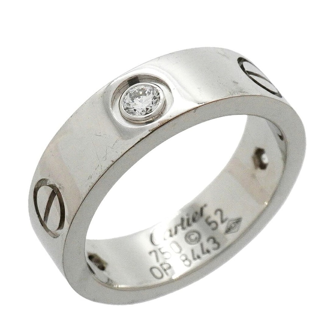 Cartier Love Ring, 3PD, 18K White Gold, Diamond, Size 52, Ladies', P3437902: --- Catalog ---Category: SizeUS Size: 6.5Brand Size: 52Category: DesignType: Band ringStone: DiamondGender: WomenMaterial: White gold (18K)Category: GeneralBrand: Cartier--- Item List ---Section: Cond