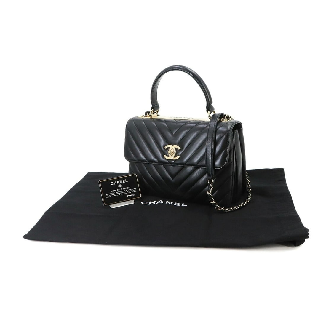 Chanel Trendy CC Chevron V-stitch 2-way Hand Chain Shoulder Handbag Leather Black A92236 Bag (1 of 9)