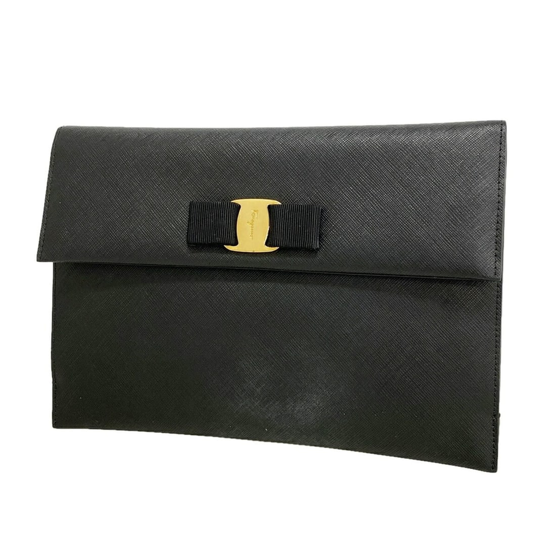 Salvatore Ferragamo Vara Leather Clutch Bag, Black, Women's: --- Catalog ---Category: SizeSize (HxWxD): 17.5cm x 25cm x 1.5cm / 6.88'' x 9.84'' x 0.59''Category: DesignType: Clutch bagColor: BlackGender: WomenMaterial: Leather Hardware Color: GoldCategory: