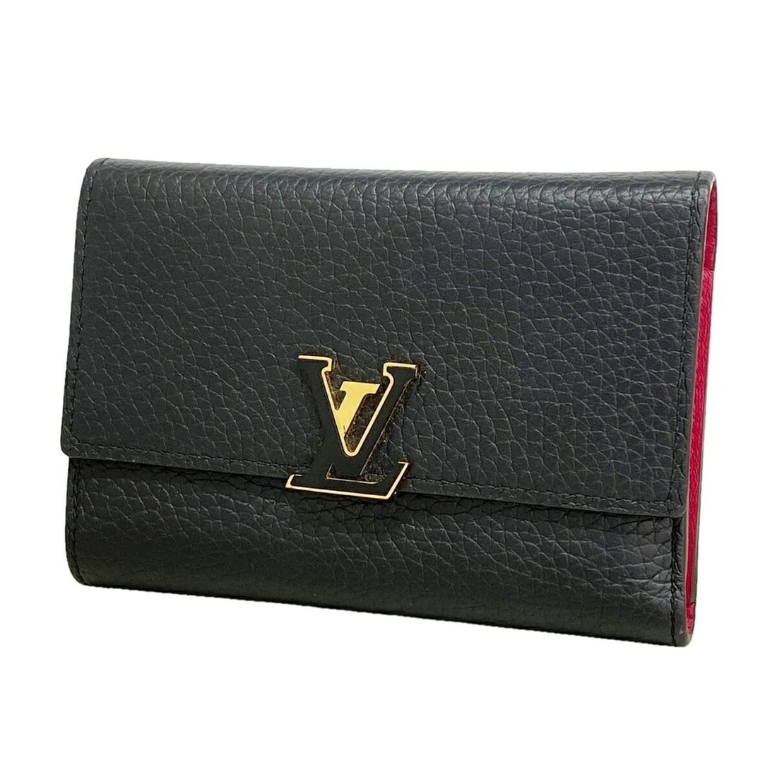 Louis Vuitton Tri-fold Wallet, Taurillon Leather, Portefeuille Capucines Compact, M62157, Noir Hot: --- Catalog ---Category: SizeSize (HxWxD): 9cm x 13.5cm x 2cm / 3.54'' x 5.31'' x 0.78''Category: DesignType: Wallet (tri-fold)Color: Hot pink, NoirGender: WomenCategory: GeneralMPN: M62157Brand: Loui