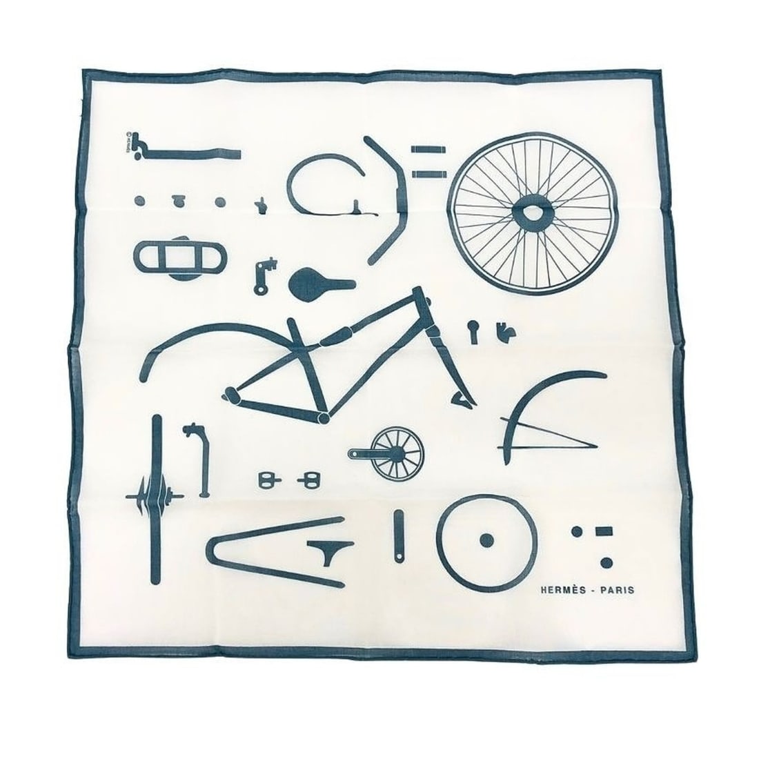 HERMES handkerchief, cotton carre, 171008G 90 MOUCHOIR IMPRIME KIT VELO BLANC (white bandana): --- Catalog ---Category: SizeSize (LxW): 42cm x 42cm / 16.53'' x 16.53''Category: DesignType: HandkerchiefColor: WhiteGender: WomenMaterial: Cotton Category: GeneralBrand: Hermes--- Item List ---Secti