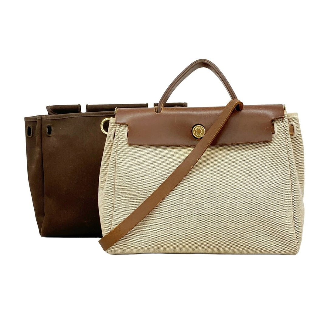 Hermes Herbag PM handbag, Toile H brown, ?F stamp, 2-way bag for women.: --- Catalog ---Category: SizeSize (HxWxD): 26cm x 31cm x 11cm / 10.23'' x 12.2'' x 4.33''Category: DesignType: HandbagColor: BrownGender: WomenMaterial: Toile H Hardware Color: GoldCategory: GeneralBr