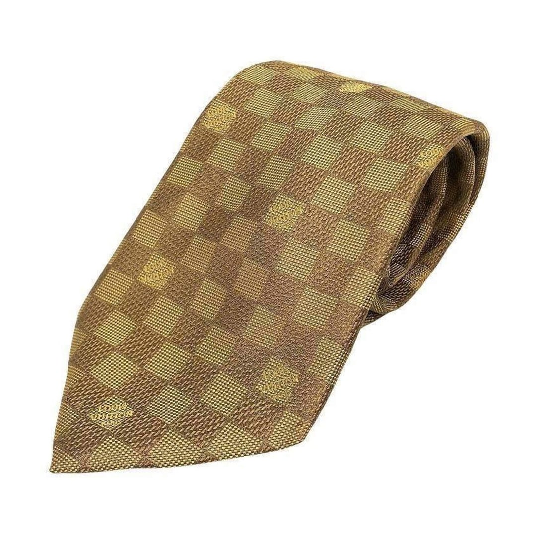 LOUIS VUITTON Louis Vuitton Damier Tie Cravat Yellow Brown 100% Silk Men's: --- Catalog ---Category: SizeWidth: 10cm / 3.93''Category: DesignType: CravatColor: Brown, YellowGender: MenMaterial: Silk Category: GeneralBrand: Louis VuittonCountry of Origin: Italy--- Item List --