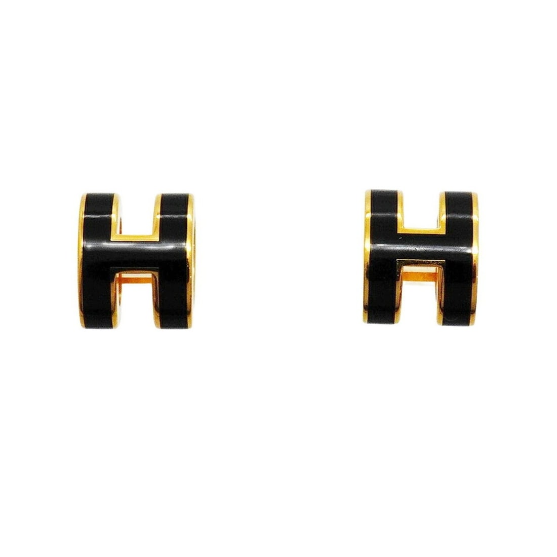 Hermes Mini Pop H Earrings, GP Plated, Gold, Black, Women's: --- Catalog ---Category: SizeSize (HxWxD): 8.90mm x 7.40mm / 0.35'' x 0.29''Category: DesignType: Stud earringsColor: Black, GoldGender: WomenMaterial: Gold platingCategory: GeneralBrand: Hermes--- It