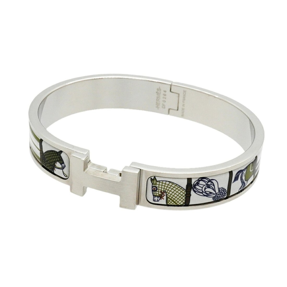 Hermes Click H Bangle, Metal, Silver, White, Multicolor, Women's: --- Catalog ---Category: SizeLength: 18cm / 7.08''Category: DesignType: BangleColor: Multi-color, Silver, WhiteGender: WomenMaterial: MetalCategory: GeneralBrand: Hermes--- Item List ---Section: Condi
