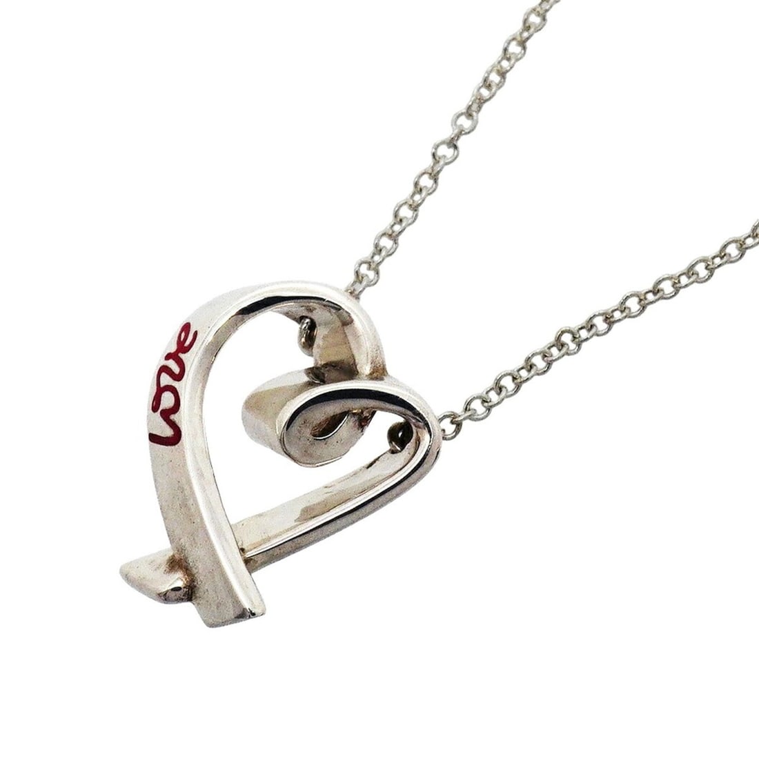 Tiffany & Co. Loving Heart Necklace, Sterling Silver 925, Red, Women's: --- Catalog ---Category: SizePendant Size: 14.6mm x 12.3mm / 0.57'' x 0.48''Neck Circumference: 40.5 cm / 15.94''Category: DesignColor: Red colorGender: WomenMaterial: Silver 925Necklace Type: Necklac