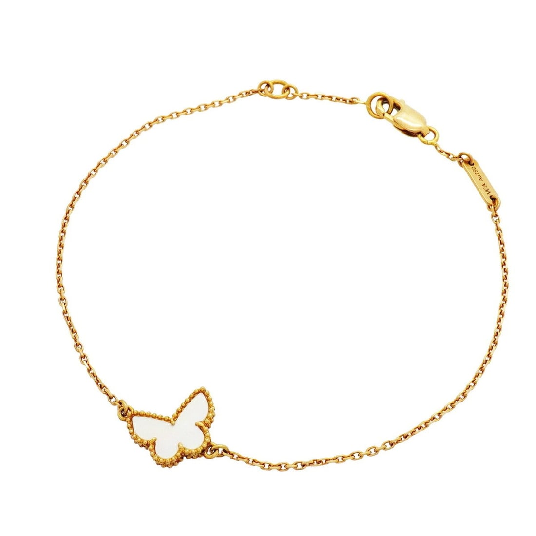 Van Cleef & Arpels Sweet Alhambra Papillon Bracelet, 18K Yellow Gold, Mother-of-Pearl, Ladies': --- Catalog ---Category: SizeLength: 17cm / 6.69''Category: DesignType: Charm braceletGender: WomenMaterial: Mother of pearl, Yellow gold (18K)Category: GeneralBrand: Van Cleef & Arpels--- Item List -