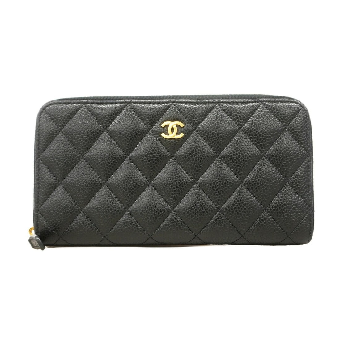 Chanel long wallet, Matelassé caviar leather, black, women's.: --- Catalog ---Category: SizeSize (HxWxD): 10.5cm x 19.5cm x 2.5cm / 4.13'' x 7.67'' x 0.98''Category: DesignType: Long wallet (bi-fold)Color: BlackGender: WomenMaterial: Grained Calfskin Category: Ge