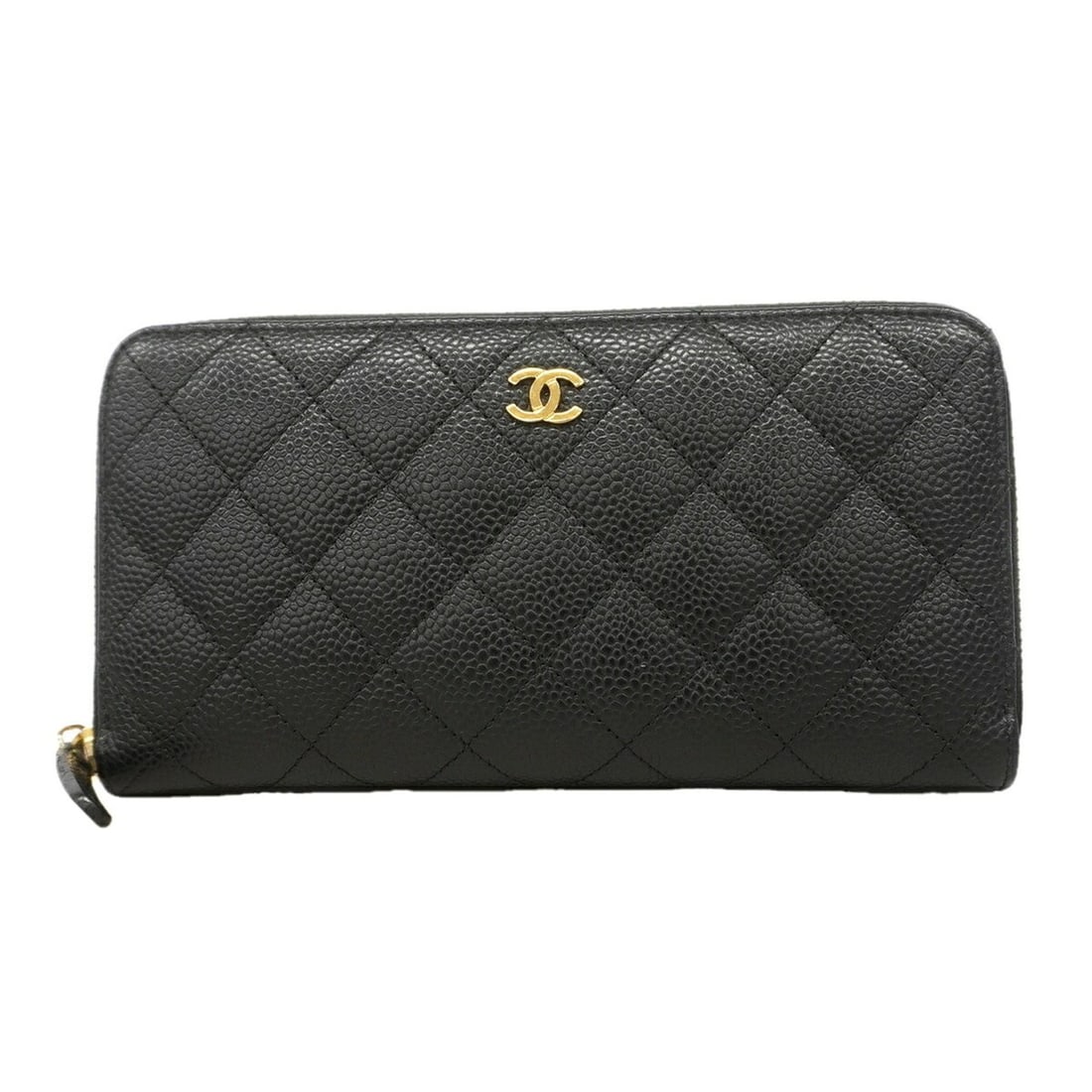 Chanel long wallet, Matelassé caviar leather, black, women's.: --- Catalog ---Category: SizeSize (HxWxD): 11cm x 19.5cm x 2cm / 4.33'' x 7.67'' x 0.78''Category: DesignType: Long wallet (bi-fold)Color: BlackGender: WomenMaterial: Grained Calfskin Category: Genera