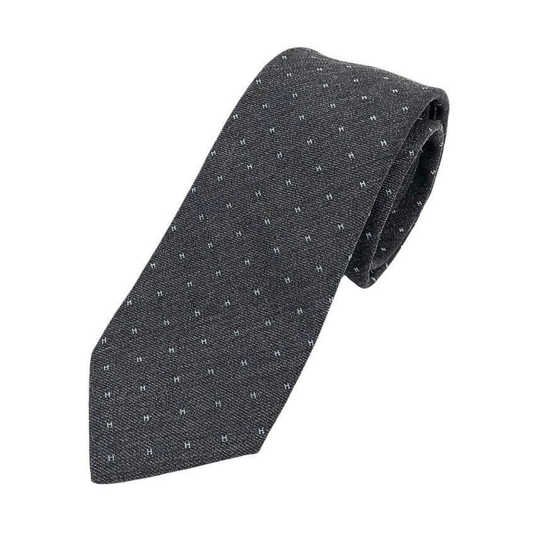 Hermes HERMES tie, H pattern, 100% wool, gray, men's. (1 of 17)