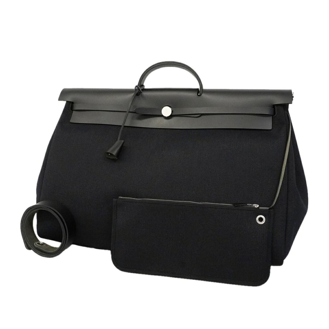 Hermes Herbag Zip 50 Handbag, Toile Military, Black, W Stamp, Men's/Women's, P3153902: --- Catalog ---Category: SizeSize (HxWxD): 37cm x 48.5cm x 23cm / 14.56'' x 19.09'' x 9.05''Category: DesignType: HandbagColor: BlackGender: Men,WomenHardware Color: SilverCategory: GeneralBrand: Herm