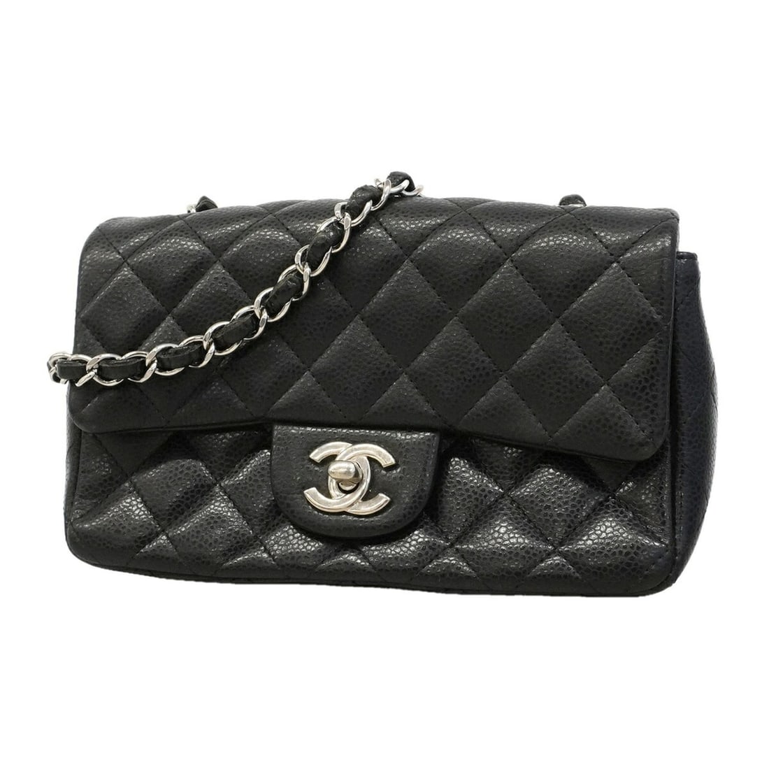 Chanel Mini Matelassé Chain Shoulder Bag, Caviar Leather, Black, Women's, OP020967: --- Catalog ---Category: SizeSize (HxWxD): 12.5cm x 19.5cm x 6.5cm / 4.92'' x 7.67'' x 2.55''Category: DesignType: Shoulder bagColor: BlackGender: WomenMaterial: Grained Calfskin Hardware Color: Silve