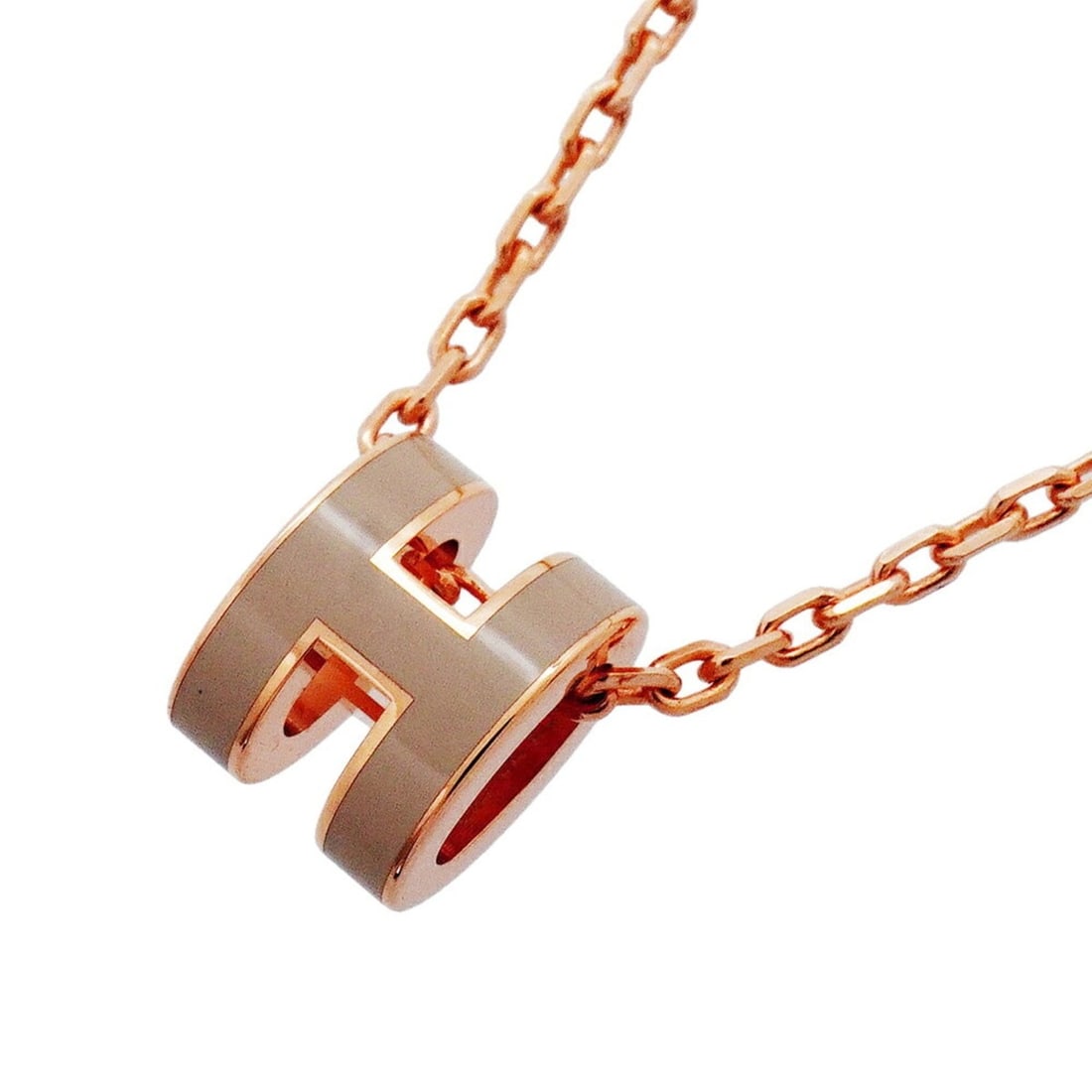 Hermes Mini Pop H Necklace, GP Plated, Pink Gold/Greige, Women's, OP018550: --- Catalog ---Category: SizePendant Size: 8.9mm x 7.2mm / 0.35'' x 0.28''Neck Circumference: 40 cm / 15.74''Category: DesignColor: Pink goldGender: WomenMaterial: Gold platingNecklace Type: NecklaceC