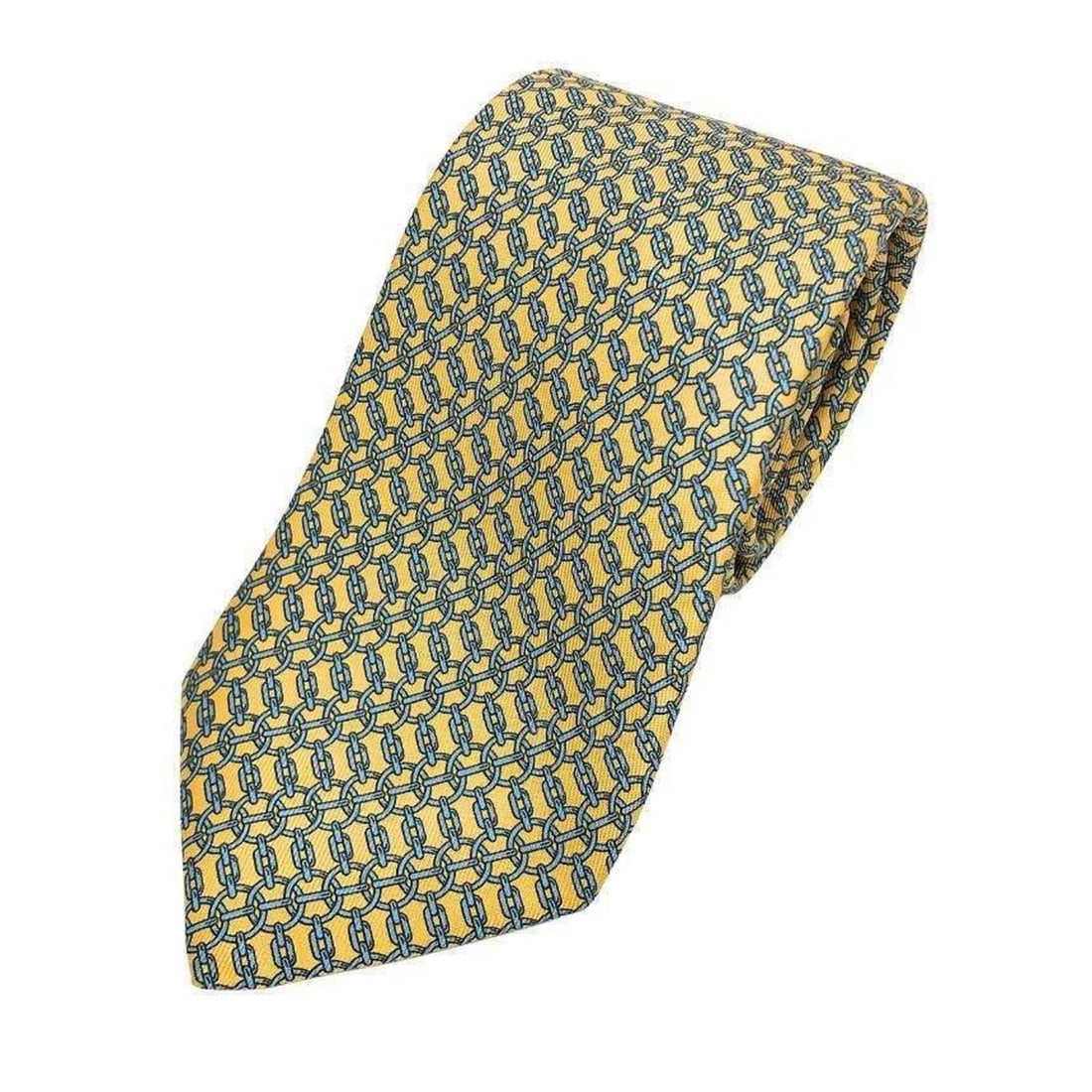 Hermes HERMES Tie, Chain Pattern, 100% Silk, Yellow, Men's: --- Catalog ---Category: SizeWidth: 8cm / 3.14''Category: DesignType: CravatColor: YellowGender: MenMaterial: Silk Category: GeneralBrand: HermesCountry of Origin: France--- Item List ---Section: Cond