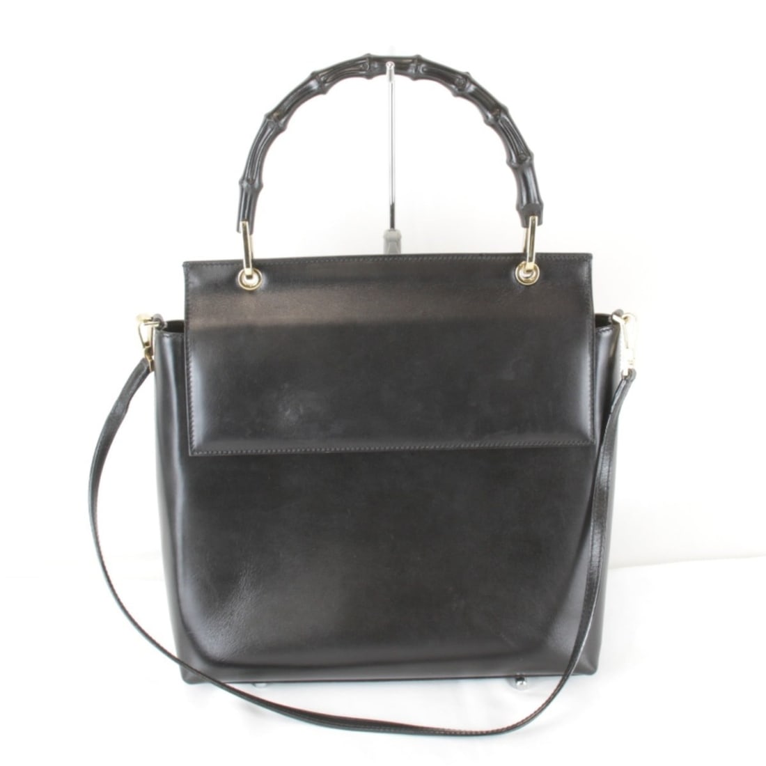 GUCCI Bamboo 001?1886 001998 2-way Shoulder Bag Leather Black Women's (1 of 16)