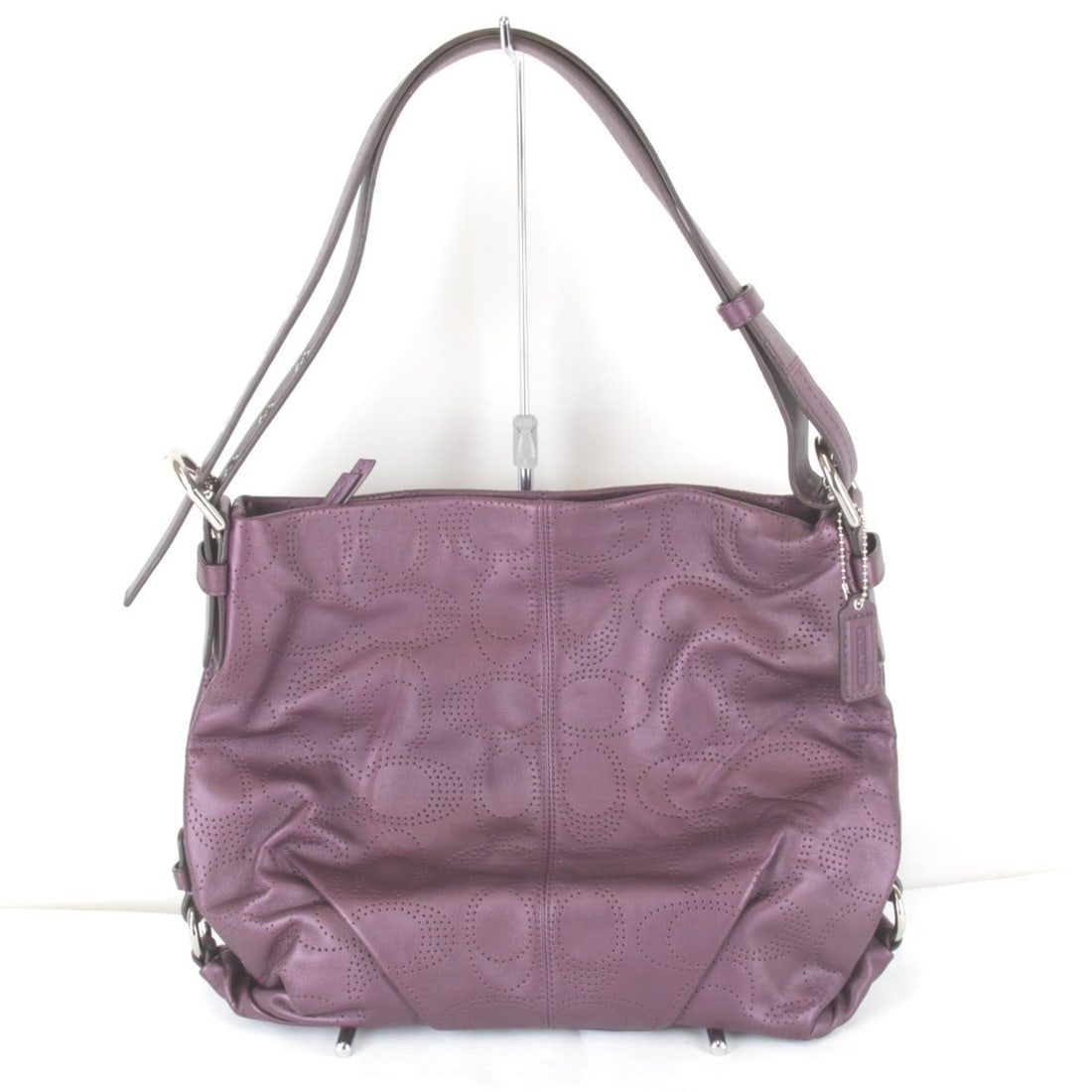 COACH Perforated F19407 Duffle Shoulder Bag, Leather, Purple, Women's (1 of 13)