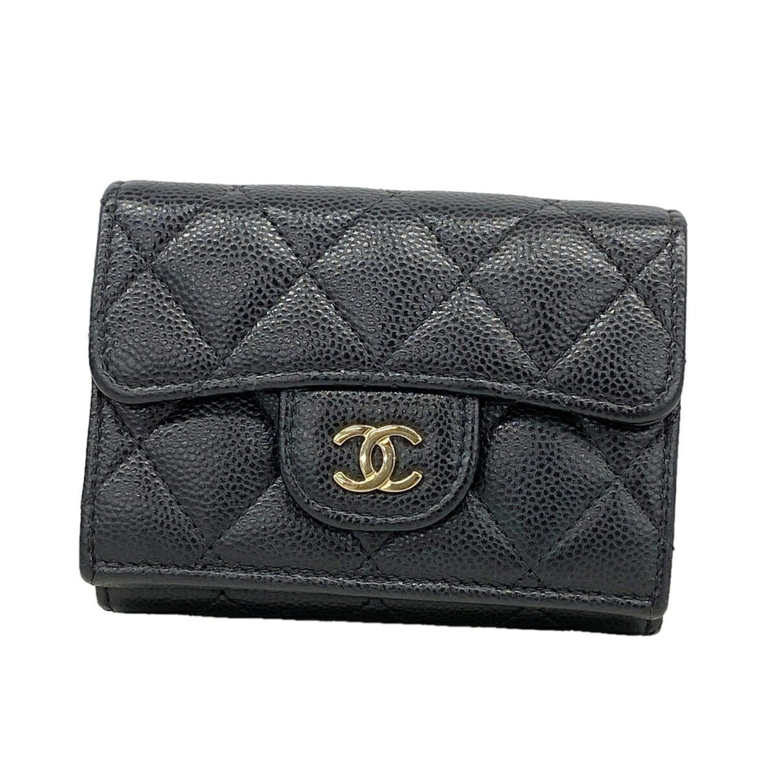 Chanel Tri-fold Wallet, Matelassé Caviar Leather, Black, Women's: --- Catalog ---Category: SizeSize (HxWxD): 7.5cm x 10.5cm x 4cm / 2.95'' x 4.13'' x 1.57''Category: DesignType: Wallet (tri-fold)Color: BlackGender: WomenMaterial: Grained Calfskin Category: GeneralBr