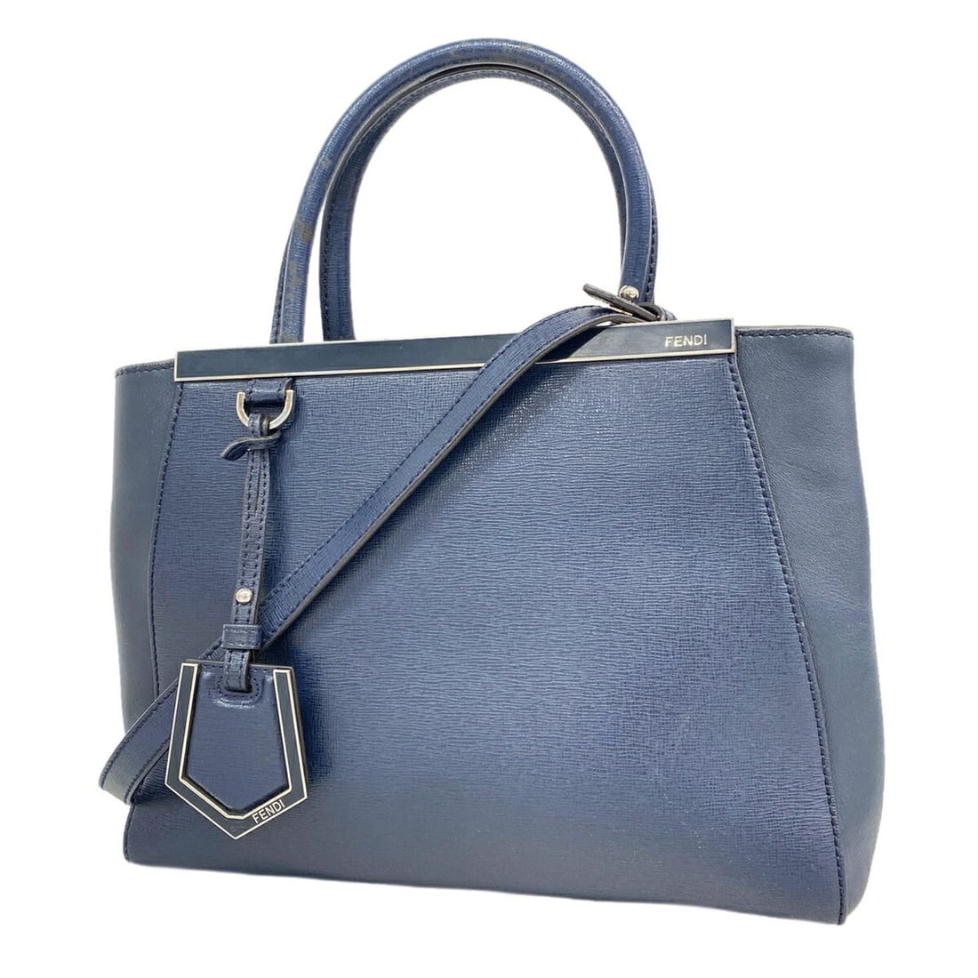 Fendi Raisin Petite 2Jours Leather Handbag, Navy, 2-way Bag for Women: --- Catalog ---Category: SizeSize (HxWxD): 20.5cm x 26cm x 11cm / 8.07'' x 10.23'' x 4.33''Category: DesignType: HandbagColor: NavyGender: WomenMaterial: Leather Hardware Color: SilverCategory: Genera