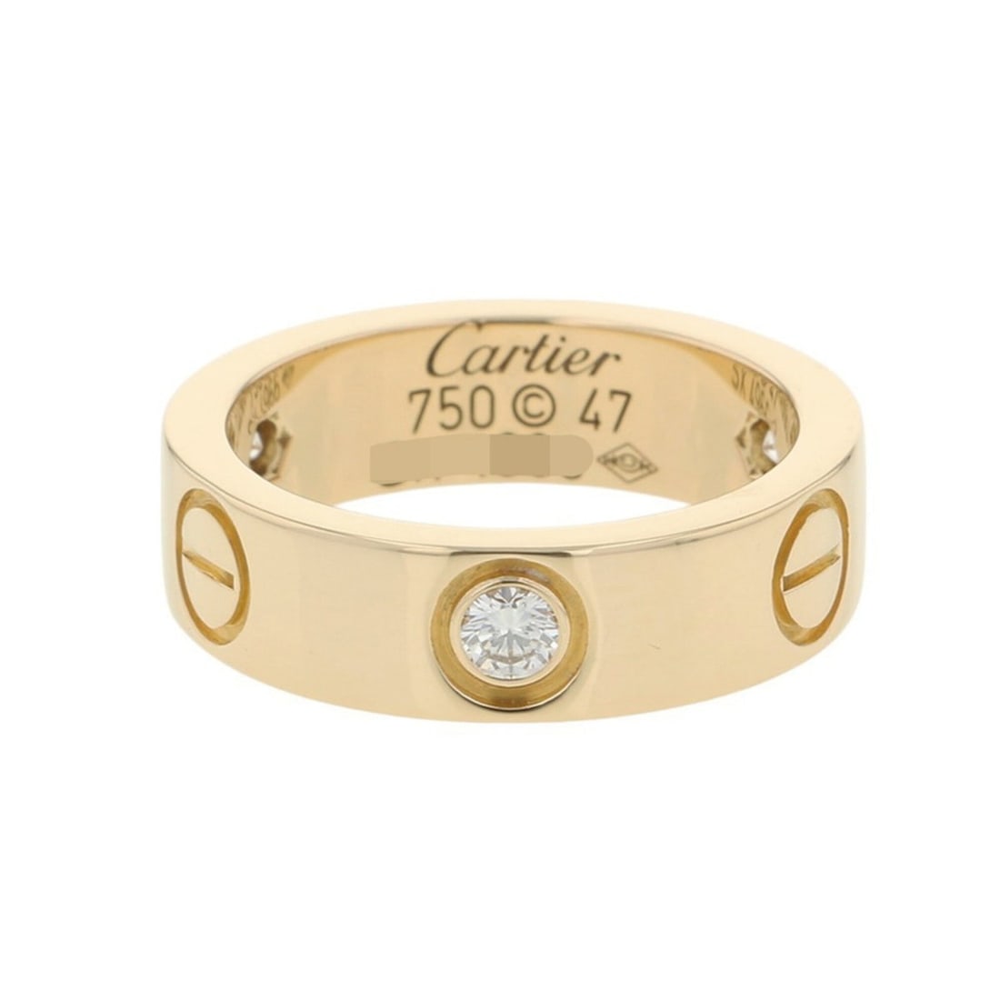 Cartier Love Ring Classic Model with 3 Diamonds (0.23ct total) in 18K Yellow Gold, Size 47: --- Catalog ---Category: SizeUS Size: 4Brand Size: 47Category: DesignType: Band ringGender: WomenMaterial: Yellow gold (18K)Category: GeneralBrand: Cartier--- Item List ---Section: ConditionRanking: