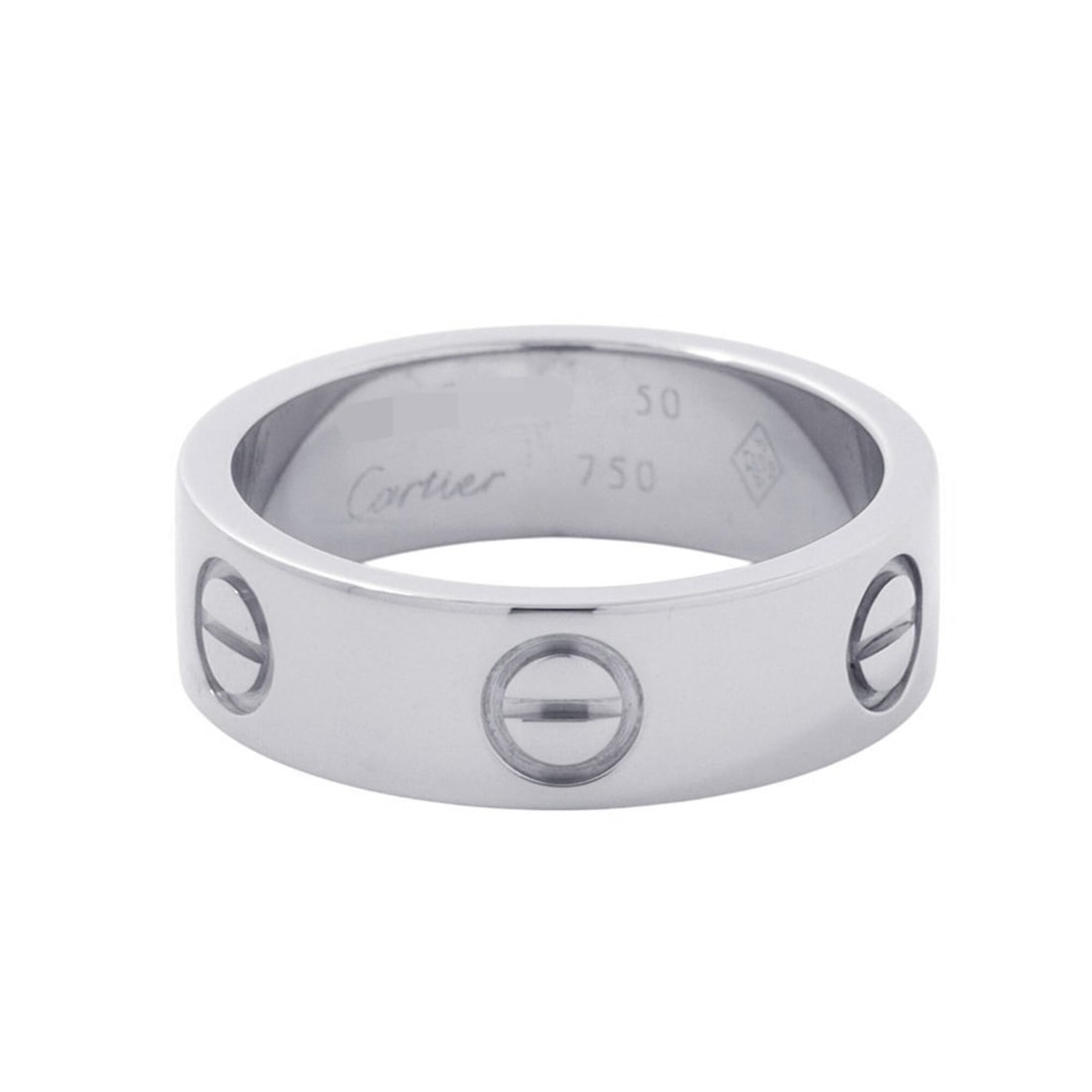 Cartier Love Ring Classic Model 18KWG White Gold Size 50 B4084700: --- Catalog ---Category: SizeUS Size: 5.5Brand Size: 50Category: DesignType: Band ringGender: WomenMaterial: White gold (18K)Category: GeneralBrand: Cartier--- Item List ---Section: ConditionRanking: 