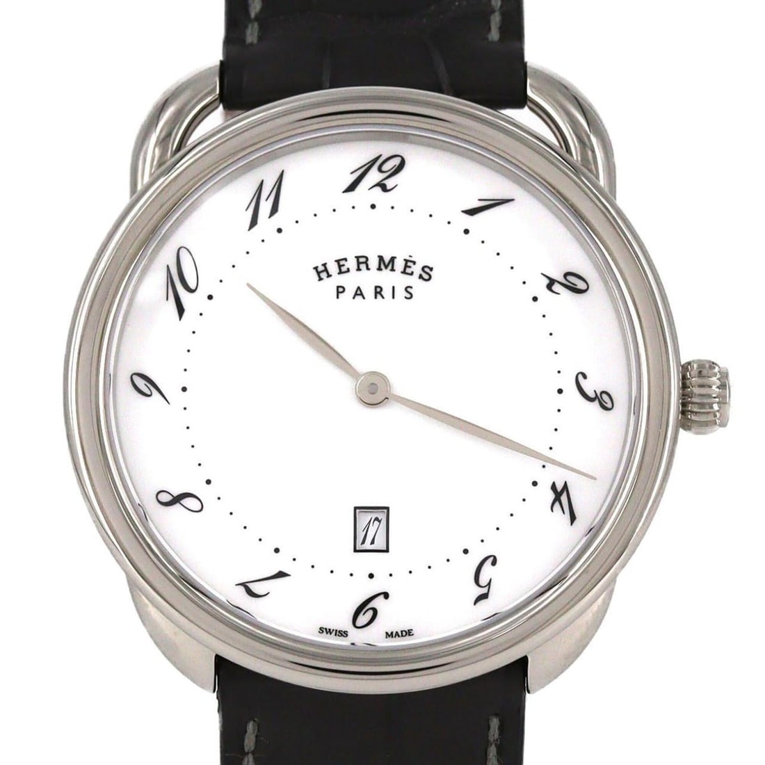 Hermes Arceau AR7Q.810 SS Quartz Watch: --- Catalog ---Category: SizeCase Diameter: 40mm / 1.57''Category: DesignType: WristwatchGender: MenColor (Dial): WhiteMaterial (Case): Stainless steelCategory: GeneralMPN: AR7Q.810Brand: