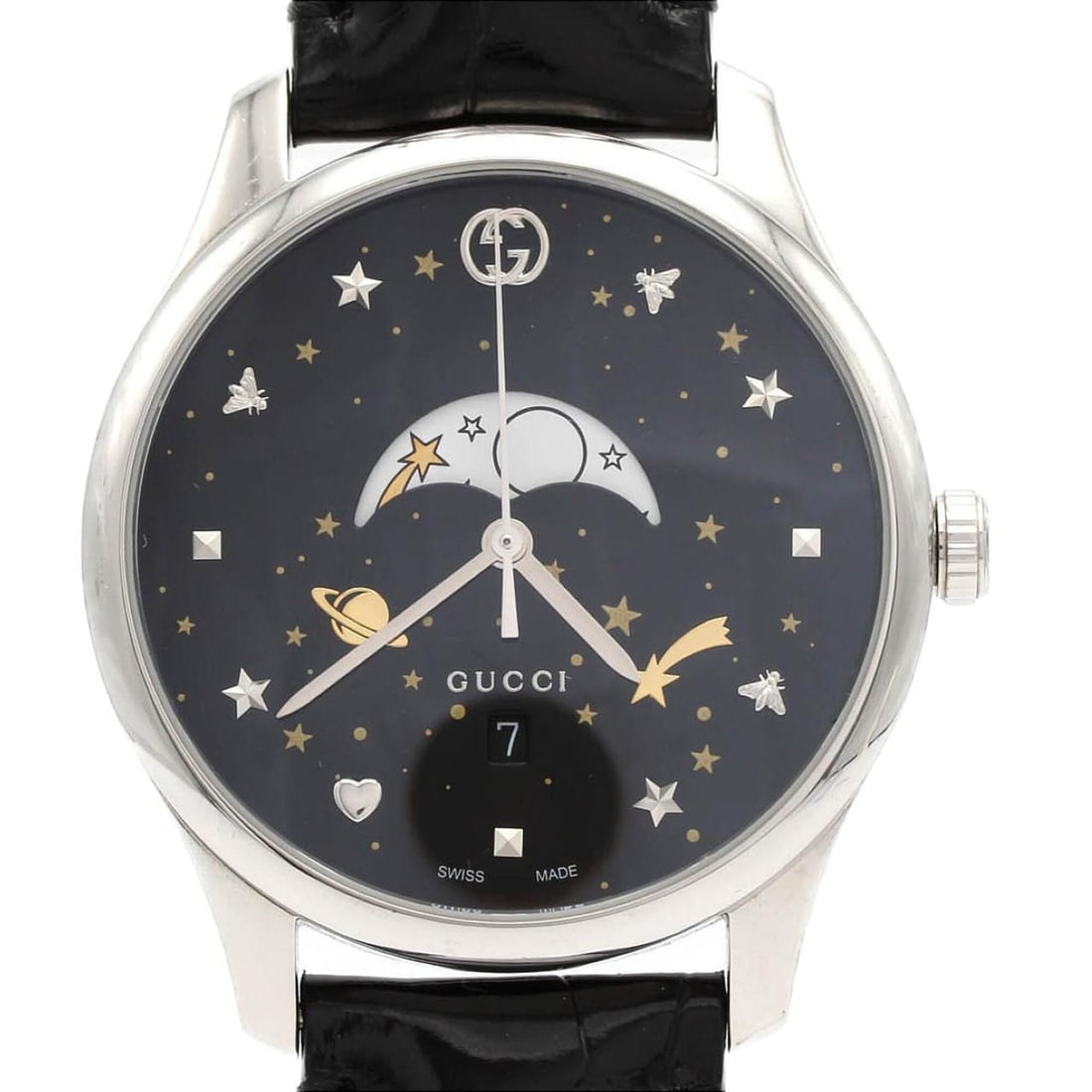 Gucci G-Timeless Moonphase 126.3 YA126327 SS Quartz Watch: --- Catalog ---Category: SizeCase Diameter: 40mm / 1.57''Category: DesignType: WristwatchGender: MenColor (Dial): BlackMaterial (Case): Stainless steelCategory: GeneralMPN: 126.3/YA126327Brand:
