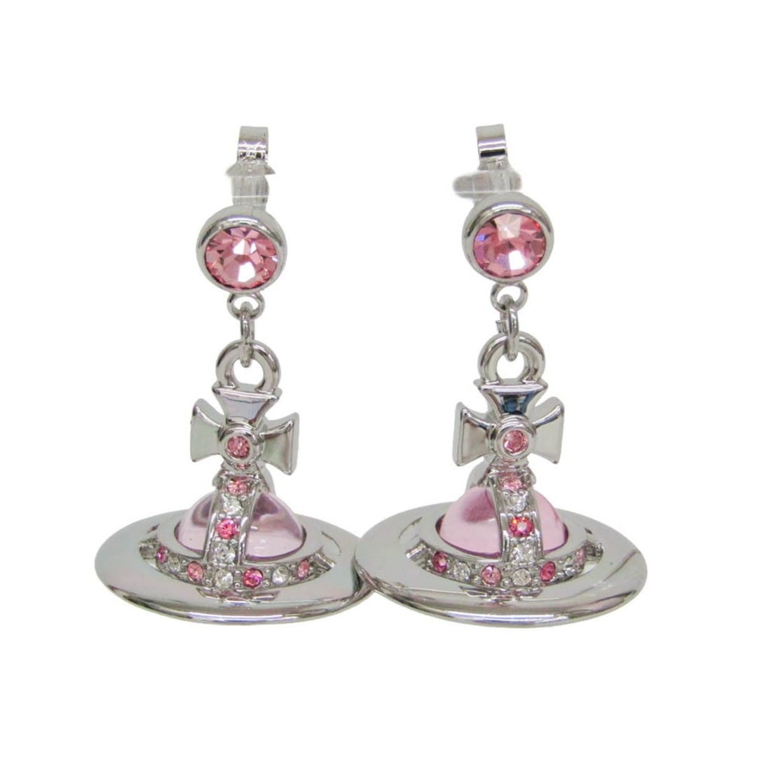 Vivienne Westwood Orb Rhinestone Metal Stud Earrings Silver,Pink: --- Catalog ---Category: SizeWeight: 16g / 0.56oz.Size (HxWxD): 34.00mm x 22.70mm / 1.34'' x 0.89''Category: DesignType: Stud earringsColor: Pink, SilverStone: RhinestoneStyle: FashionGender: