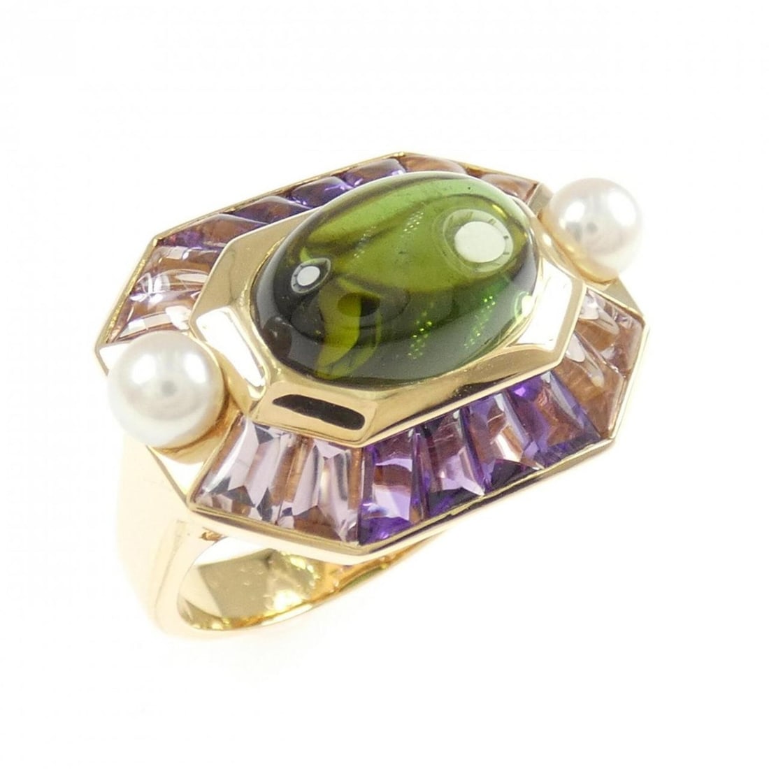 Chanel American Ring: --- Catalog ---Category: SizeJP Size: 14US Size: 7Category: DesignColor: Yellow goldStone: Amethyst, Color stone, TourmalineGender: WomenCategory: GeneralBrand: Chanel--- Item List ---Section: Conditi