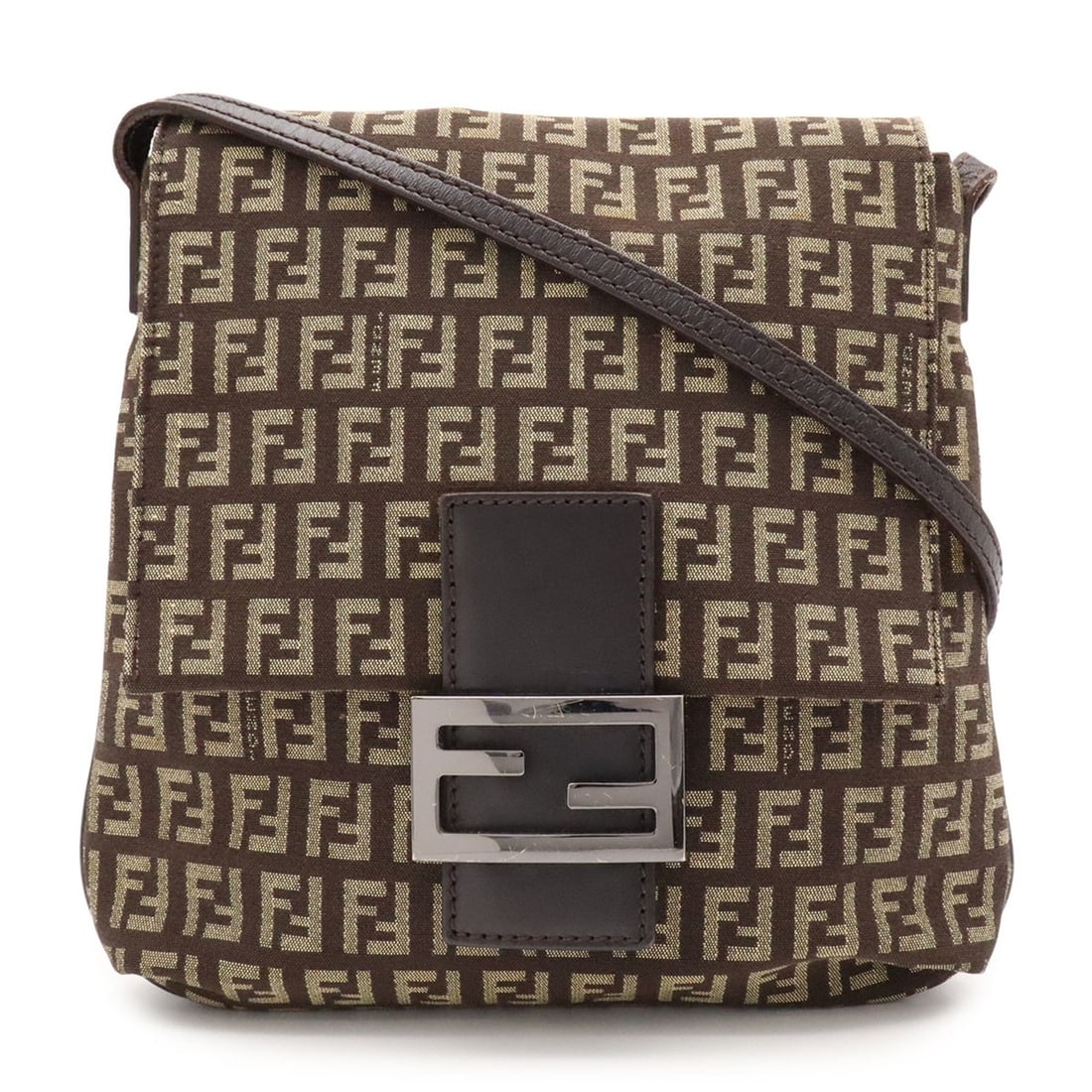 FENDI Zucchino Pattern Shoulder Bag/Pouch, Canvas and Leather, Brown, 8BT075: --- Catalog ---Category: SizeWeight: 250g / 8.81oz.Size (HxWxD): 23cm x 23cm x 3.5cm / 9.05'' x 9.05'' x 1.37''Strap Length: 128cm / 50.39''Category: DesignType: Pochette, Shoulder bagColor: Beige,