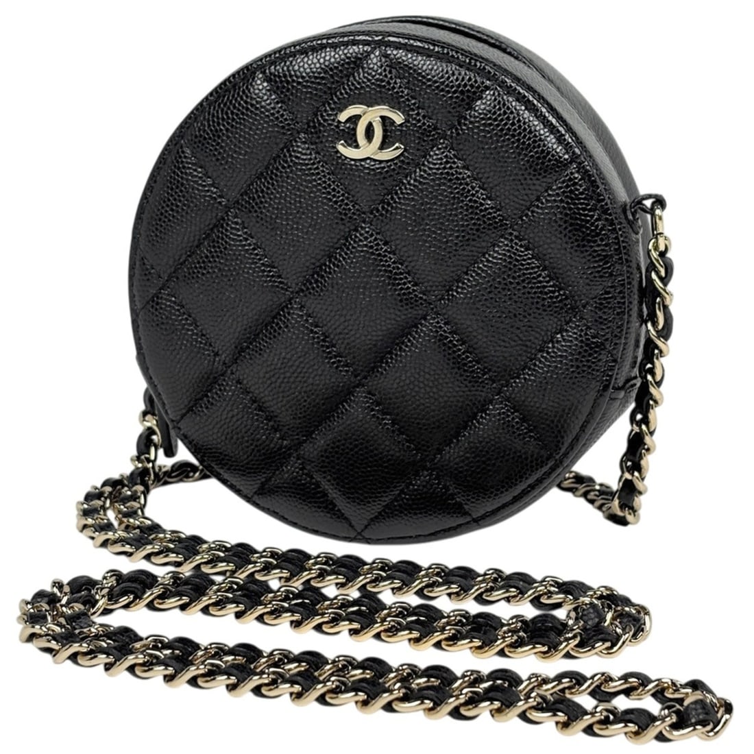 Chanel Coco Mark Round Chain Shoulder Bag, Matelassé Classic, Caviar Skin, Black, AP0245, Women's: --- Catalog ---Category: SizeSize (HxWxD): 12cm x 12cm x 5.5cm / 4.72'' x 4.72'' x 2.16''Category: DesignType: Shoulder bagColor: BlackStyle: ClassicGender: WomenMaterial: Grained Calfskin Category: G