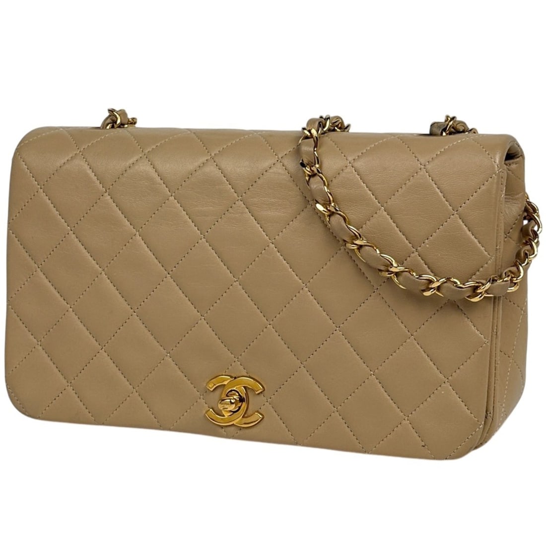 Chanel Matelassé Shoulder Bag, Coco Mark, Single Flap, Leather, Beige, Women's (1 of 14)
