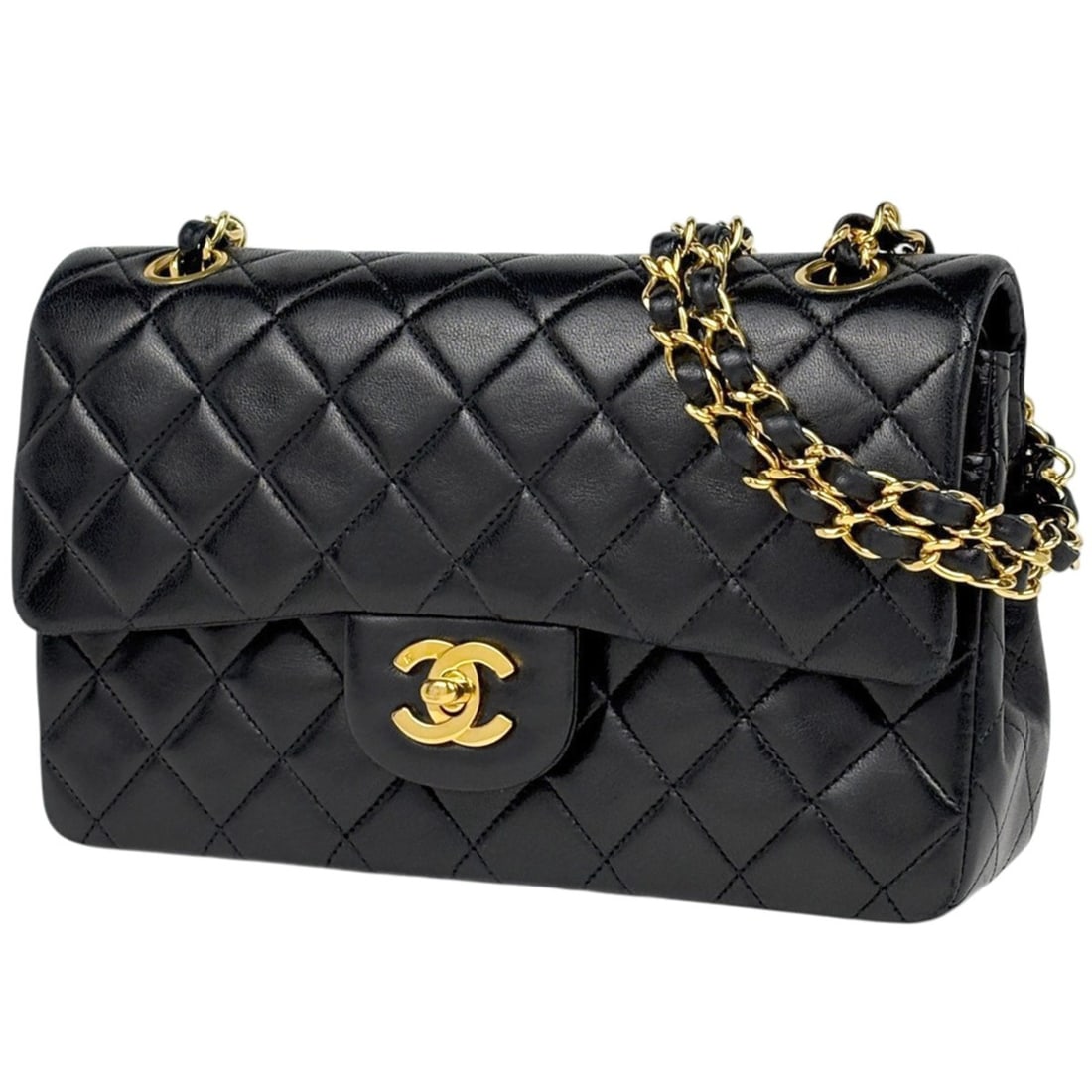 Chanel Matelassé Shoulder Bag, Coco Mark, Double Flap, Leather, Black, A01113, Women's (1 of 16)