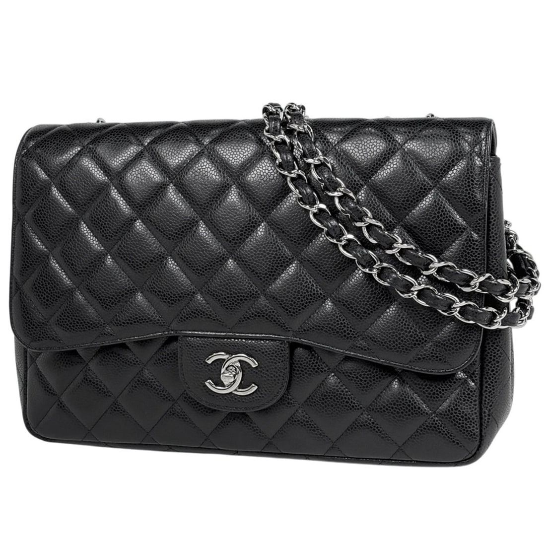Chanel Matelassé Shoulder Bag, Coco Mark, Single Flap, Double Chain, Caviar Leather, Black, A28600, (1 of 20)