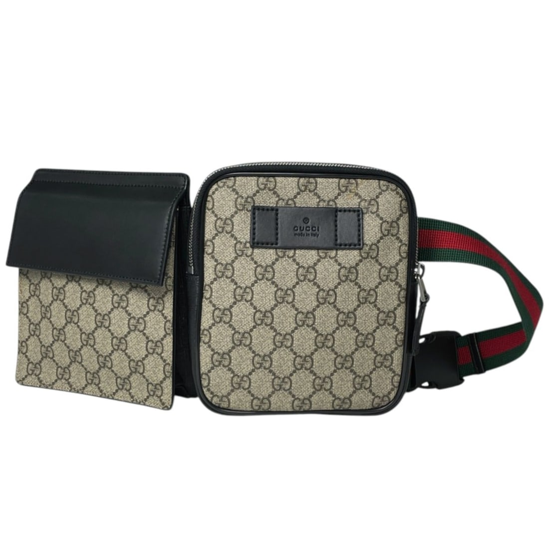 Gucci GUCCI Body Bag GG Pattern Waist Supreme Sherry Line Web Coated Canvas Brown Black 450956: --- Catalog ---Category: SizeSize (HxWxD): 18cm x 31cm x 3.5cm / 7.08'' x 12.2'' x 1.37''Category: DesignType: Fanny pack, Sling bagColor: Black, BrownGender: WomenMaterial: Coated canvas , Leather Ca