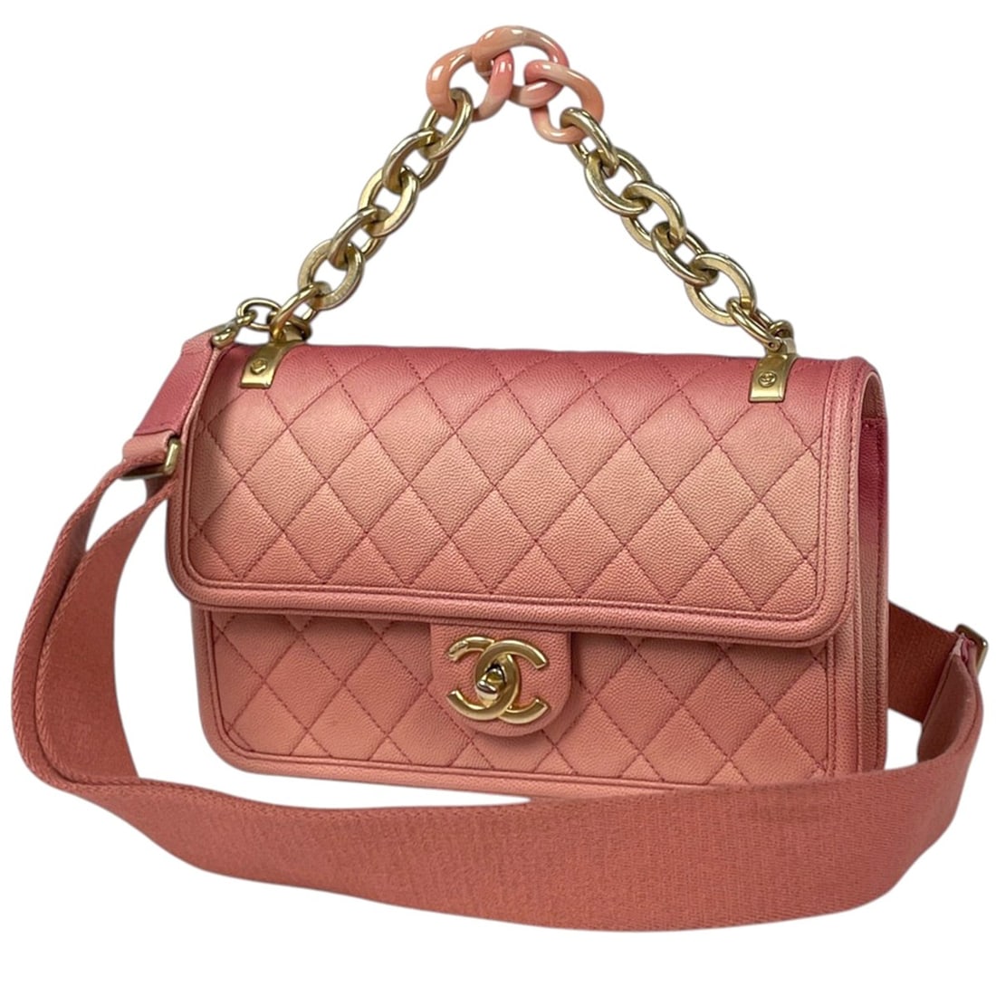Chanel Matelassé handbag, Coco Mark, 2-way, caviar leather, salmon pink, women's.: --- Catalog ---Category: SizeSize (HxWxD): 16cm x 26cm x 4cm / 6.29'' x 10.23'' x 1.57''Category: DesignType: HandbagColor: Salmon pinkGender: WomenMaterial: Grained Calfskin Category: GeneralLine: Ma