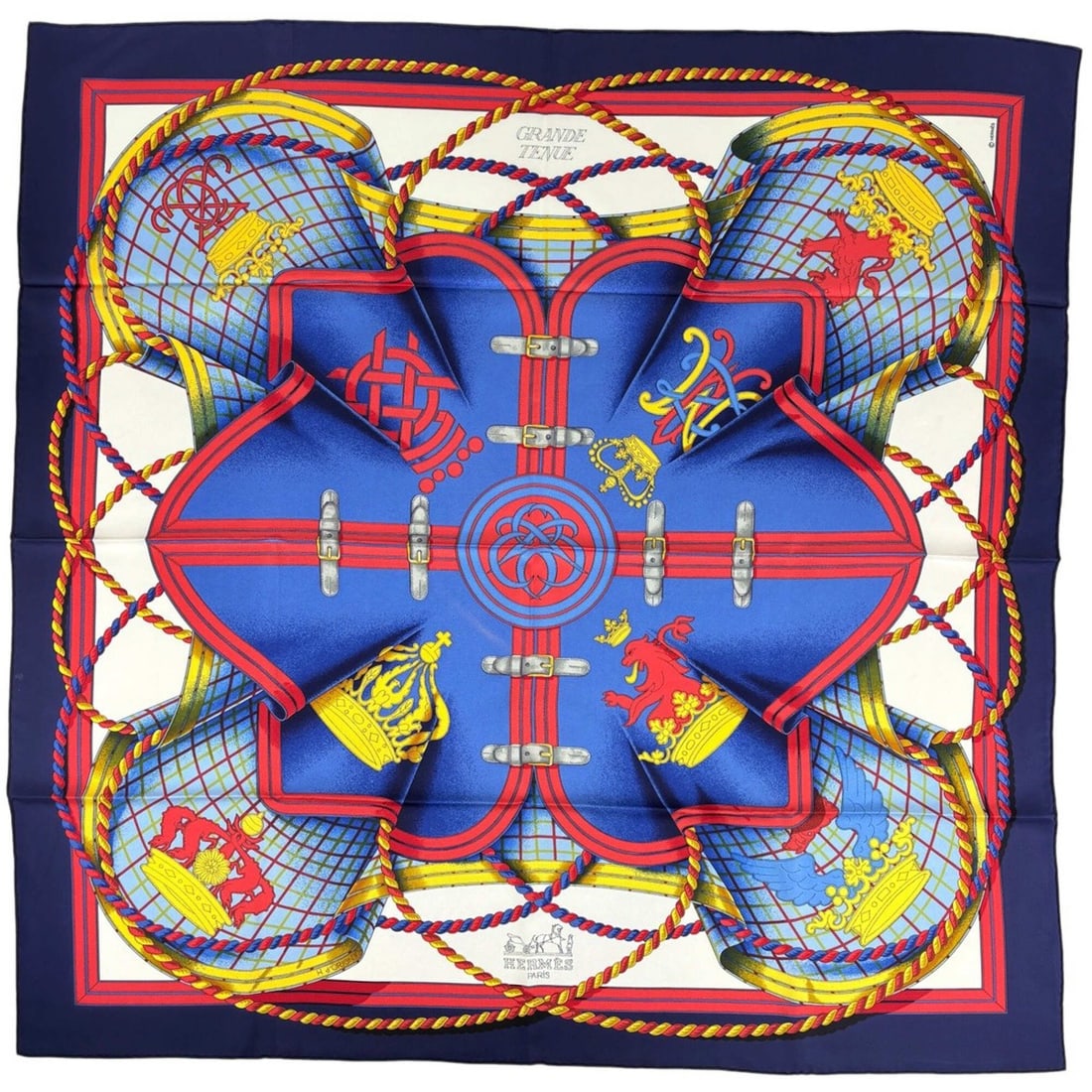 Hermes Carre 90 Grande Tenue Scarf/Muffler, Horse Attire Design, Silk, Blue Multicolor, Women's: --- Catalog ---Category: SizeSize (LxW): 89cm x 88cm / 35.03'' x 34.64''Category: DesignType: ScarfColor: Blue, Multi-colorGender: WomenMaterial: Silk Category: GeneralBrand: Hermes--- Item List ---Se
