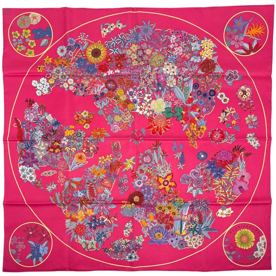 Hermes Carre 90 PLANIFLEURS Scarf/Muffler, Silk, Pink Multicolor, Women's: --- Catalog ---Category: SizeSize (LxW): 89cm x 88cm / 35.03'' x 34.64''Category: DesignType: ScarfColor: Multi-color, PinkGender: WomenMaterial: Silk Category: GeneralBrand: Hermes--- Item List ---Se
