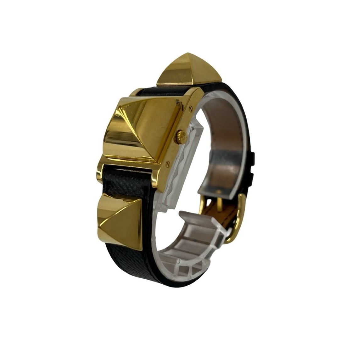HERMES Vintage Medor GP Leather Quartz Wristwatch Gold 59647: --- Catalog ---Category: SizeWrist Size: 14cm - 16cm / 5.51'' - 6.29''Case Diameter: 23mm / 0.91''Category: DesignType: WristwatchGender: WomenMaterial (Band): LeatherMaterial (Case): Gold platedCateg