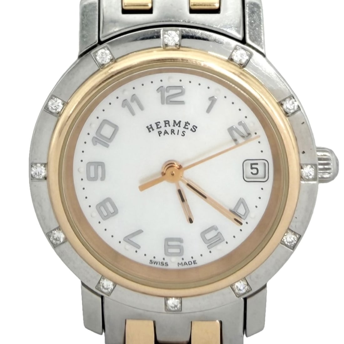 Hermes Women's Clipper Nacre Watch, H-motif, Date, Two-tone, Stainless Steel, Battery-operated, (1 of 11)