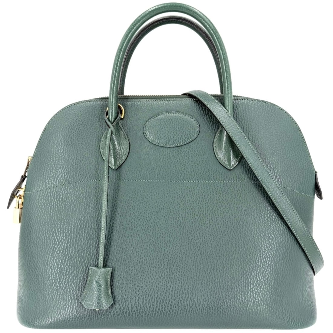 Hermes Bolide 35 Women's Handbag Shoulder Bag Crossbody HERMES ?W Stamp Leather Green Gold: --- Catalog ---Category: SizeSize (HxWxD): 26cm x 35cm x 14cm / 10.23'' x 13.77'' x 5.51''Strap Length: 90cm / 35.43''Handle Length: 32cm / 12.59''Category: DesignType: Handbag, Shoulder bagColor: Gre