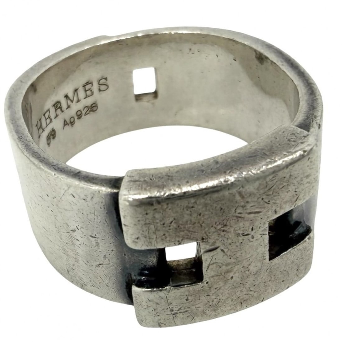 Hermes Hercules Ring for Men and Women, Vintage Style, Size 59, Sterling Silver 925, Approx. 11.7g: --- Catalog ---Category: SizeJP Size: 17US Size: 8.5Category: DesignColor: SilverGender: Men,WomenMaterial: Silver 925Category: GeneralBrand: Hermes--- Item List ---Section: ConditionRanking: Rank AB 