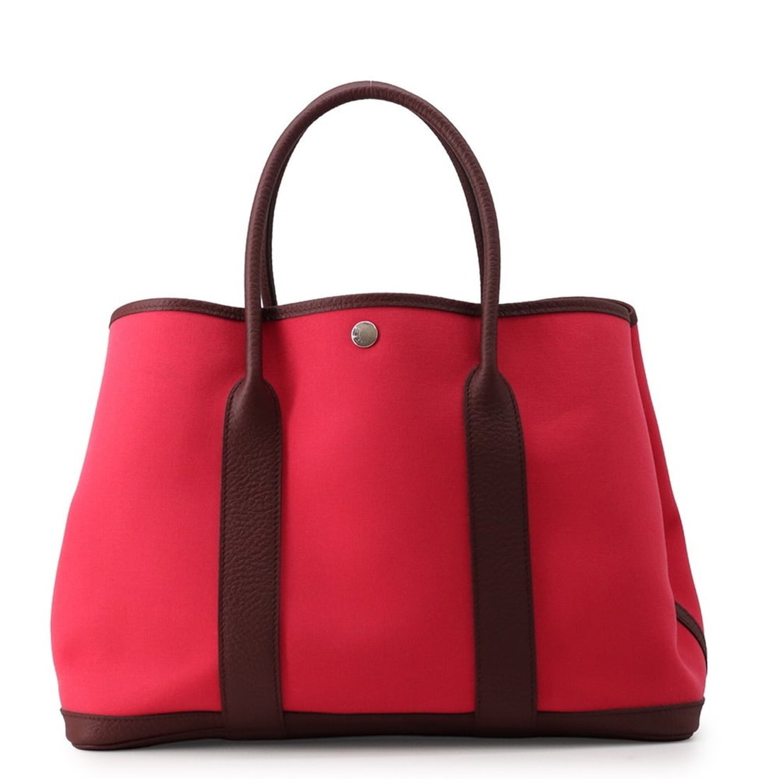 Hermes Garden PM Tote Bag, Rose Extreme Bordeaux, Toile Officier Negonda, A Stamp, Garden, Handbag,: --- Catalog ---Category: SizeSize (HxWxD): 26cm x 36cm x 18cm / 10.23'' x 14.17'' x 7.08''Category: DesignType: Handbag, Tote bagColor: BordeauxGender: WomenMaterial: Toile officier , Negonda leather 