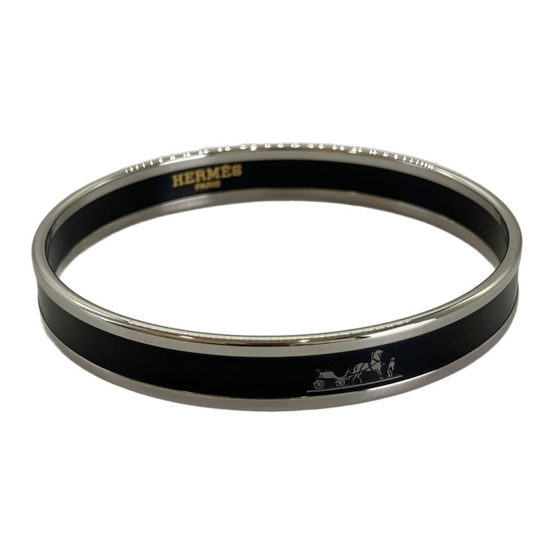 Hermes Email PM Caleche Bangle Bracelet Black HERMES: --- Catalog ---Category: SizeWidth: 9mm / 0.35''Length: 18.5cm / 7.28''Weight: 18.7g / 0.65oz.Diameter: 6.2cm / 2.44''Category: DesignType: BangleColor: BlackGender: WomenMaterial: Enamel, MetalCatego