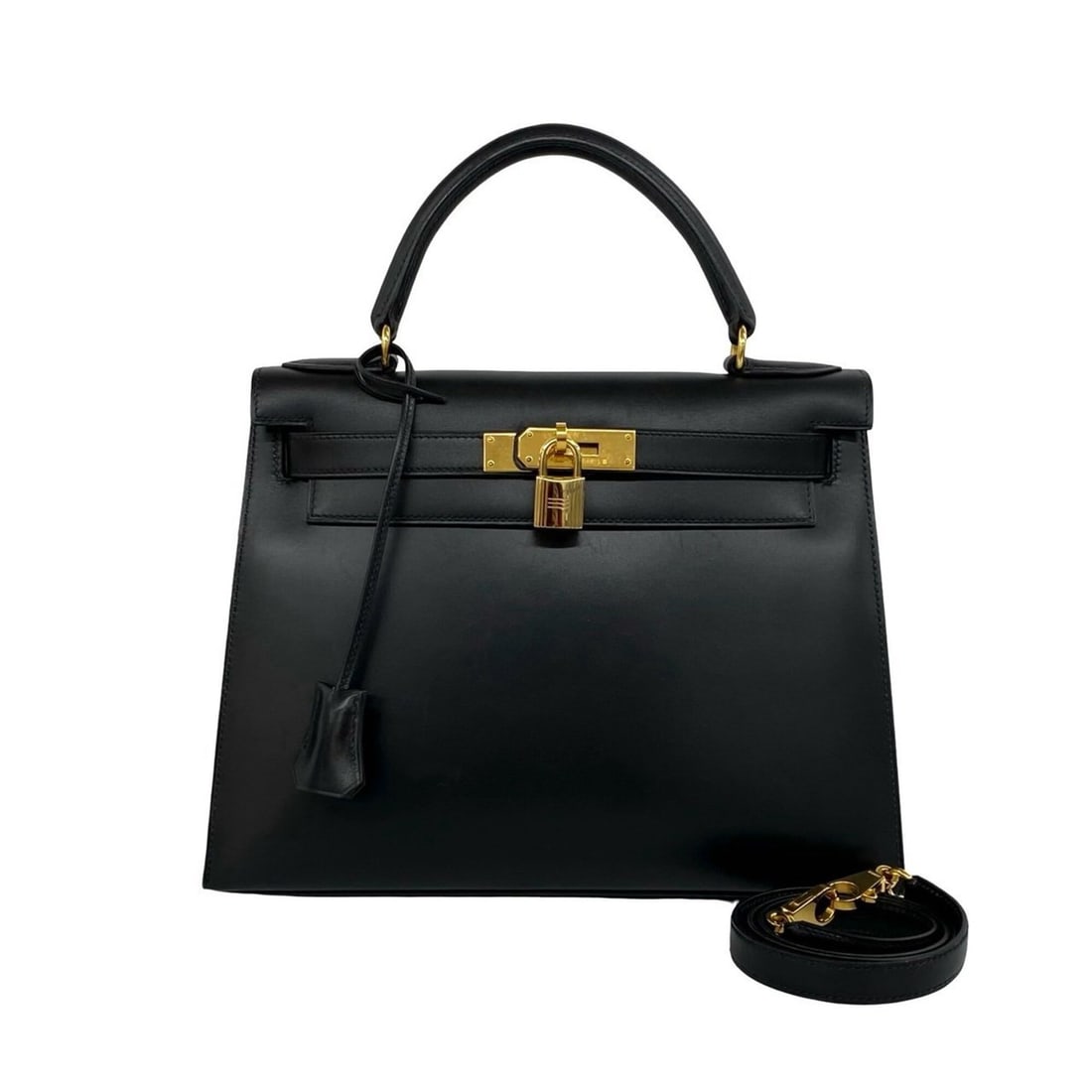 HERMES Kelly 28 Box Calf Leather 2-way Handbag/Shoulder Bag Noir 95465: --- Catalog ---Category: SizeSize (HxWxD): 22cm x 29cm x 11.5cm / 8.66'' x 11.41'' x 4.52''Category: DesignType: Handbag, Shoulder bagColor: BlackGender: WomenMaterial: Box calf leather Category: Gene