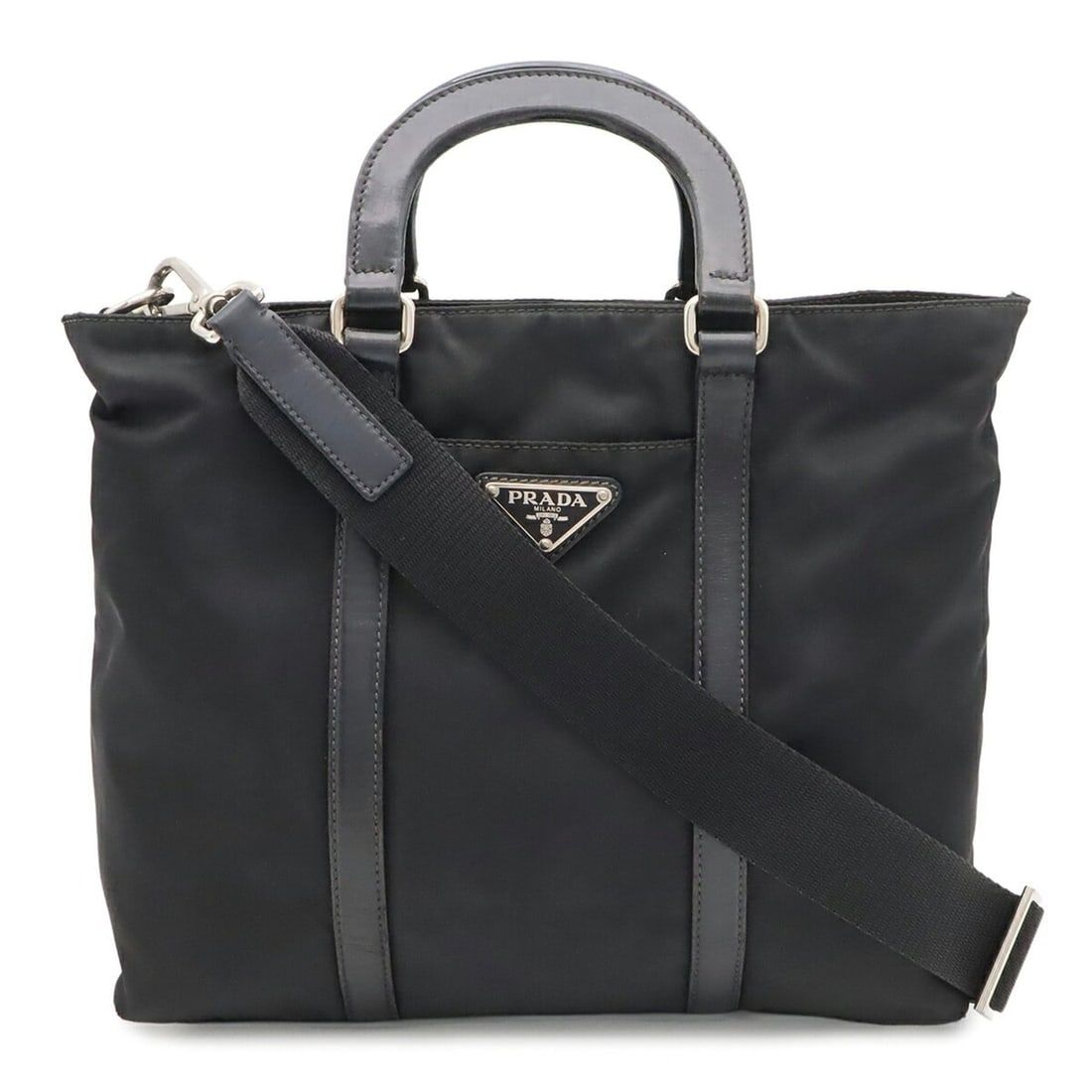 PRADA Triangle Handbag Tote Bag Shoulder Nylon NERO Black Blue BN1066: --- Catalog ---Category: SizeSize (HxWxD): 23cm x 27.5cm x 9cm / 9.05'' x 10.82'' x 3.54''Category: DesignType: Handbag, Shoulder bag, Tote bagColor: Black, Blue, NeroGender: WomenMaterial: Nylon Cate