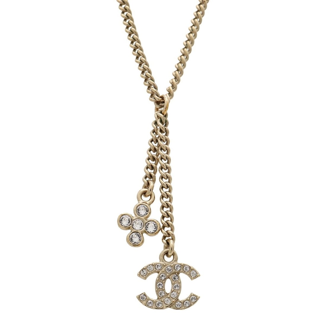 CHANEL Coco Mark Chain Necklace Pendant Metal Rhinestone Gold B23A ABB296 (1 of 10)