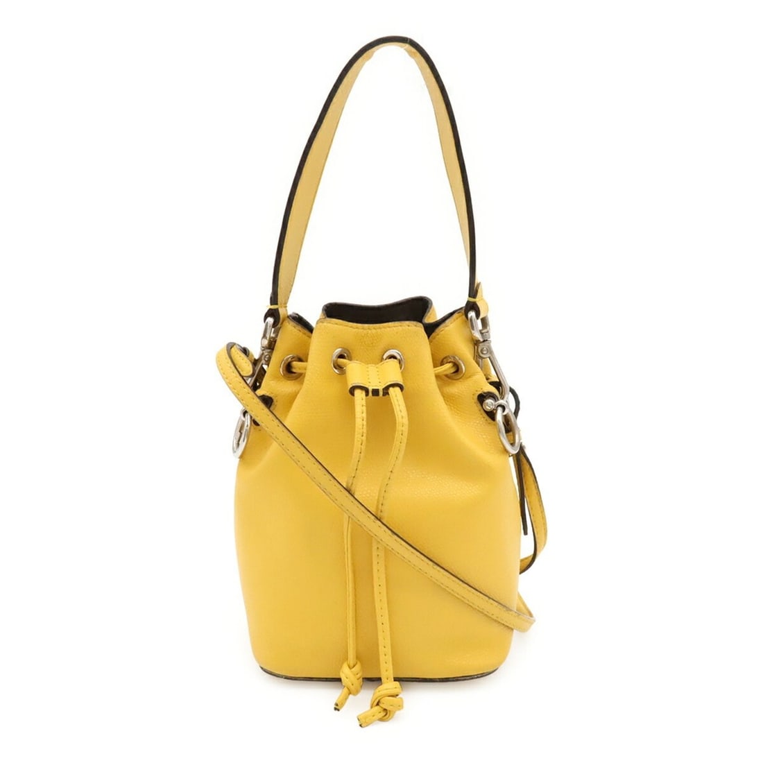 FENDI Montresor Bucket Bag Shoulder Handbag Leather Yellow 8BS010: --- Catalog ---Category: SizeSize (HxWxD): 18cm x 18cm x 10cm / 7.08'' x 7.08'' x 3.93''Category: DesignType: Handbag, Shoulder bagColor: YellowGender: WomenMaterial: Leather Category: GeneralMPN: 8BS