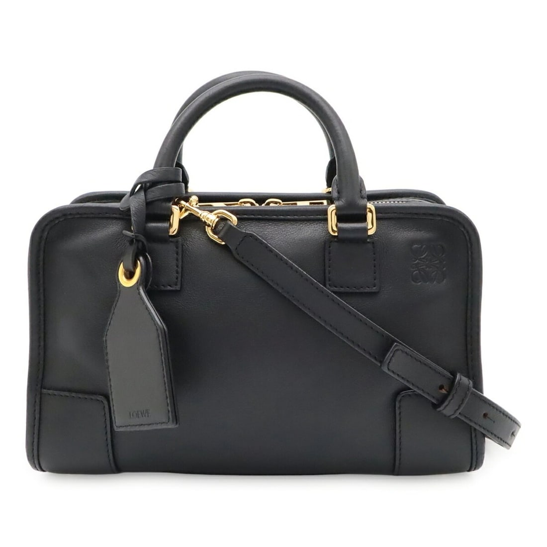 LOEWE Amazona 23 Anagram Handbag Mini Boston Shoulder Bag Leather Black 352.30.N71: --- Catalog ---Category: SizeSize (HxWxD): 15cm x 23.5cm x 9.5cm / 5.9'' x 9.25'' x 3.74''Category: DesignType: Handbag, Shoulder bagColor: BlackGender: WomenMaterial: Leather Category: GeneralMPN: 35