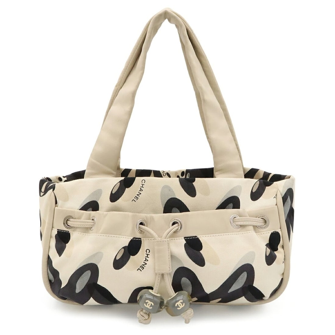 CHANEL tote bag/shoulder bag, canvas and leather, ivory, black, gray.: --- Catalog ---Category: SizeSize (HxWxD): 20cm x 33cm x 12cm / 7.87'' x 12.99'' x 4.72''Category: DesignType: Shoulder bag, Tote bagColor: Black, Gray, IvoryGender: WomenMaterial: Canvas Category: Ge