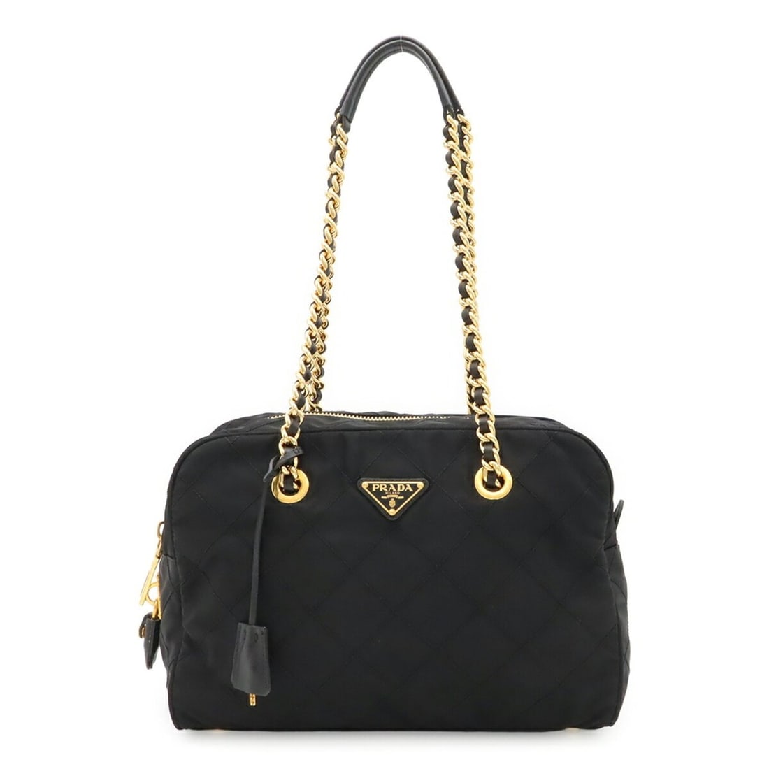 PRADA Triangle Quilted Shoulder Bag with Chain Strap, Nylon and Leather, Black (NERO) 1BB072: --- Catalog ---Category: SizeSize (HxWxD): 22cm x 31cm x 13cm / 8.66'' x 12.2'' x 5.11''Category: DesignType: Shoulder bagColor: Black, Nero, WhiteGender: WomenMaterial: Quilting Category: GeneralBran